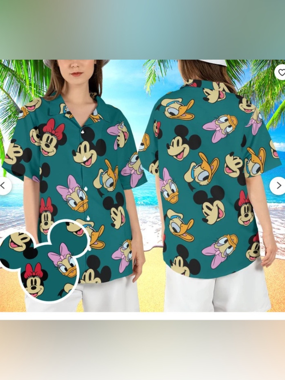 Men’s Teal Cartoon Character Button-Up Shirt - Retro Disney Style
